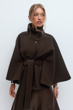 Damen Wollmischmantel im Cape-Stil | Hoher Kragen & Bindegürtel | Regular-Fit Mantel für Herbst & Winter | Schmid