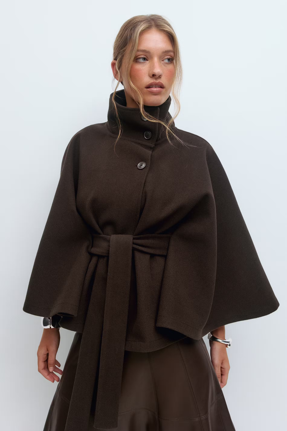 Damen Wollmischmantel im Cape-Stil | Hoher Kragen & Bindegürtel | Regular-Fit Mantel für Herbst & Winter | Schmid
