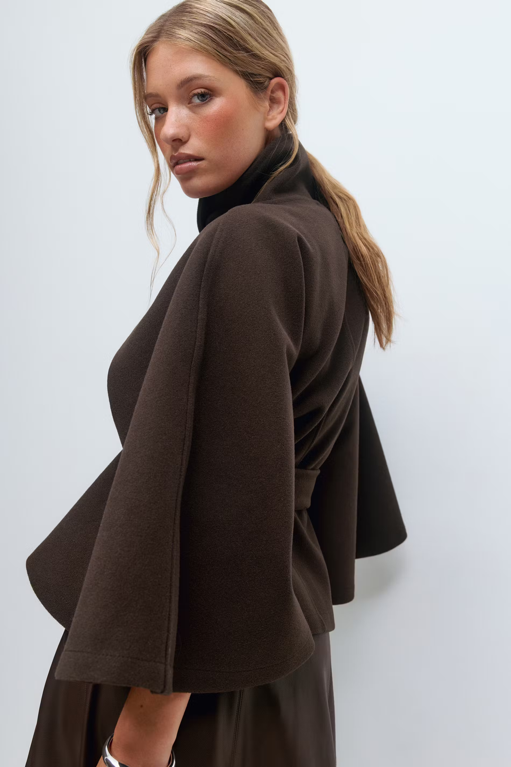 Damen Wollmischmantel im Cape-Stil | Hoher Kragen & Bindegürtel | Regular-Fit Mantel für Herbst & Winter | Schmid