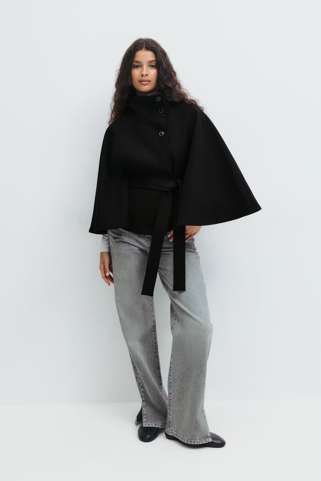 Damen Wollmischmantel im Cape-Stil | Hoher Kragen & Bindegürtel | Regular-Fit Mantel für Herbst & Winter | Schmid