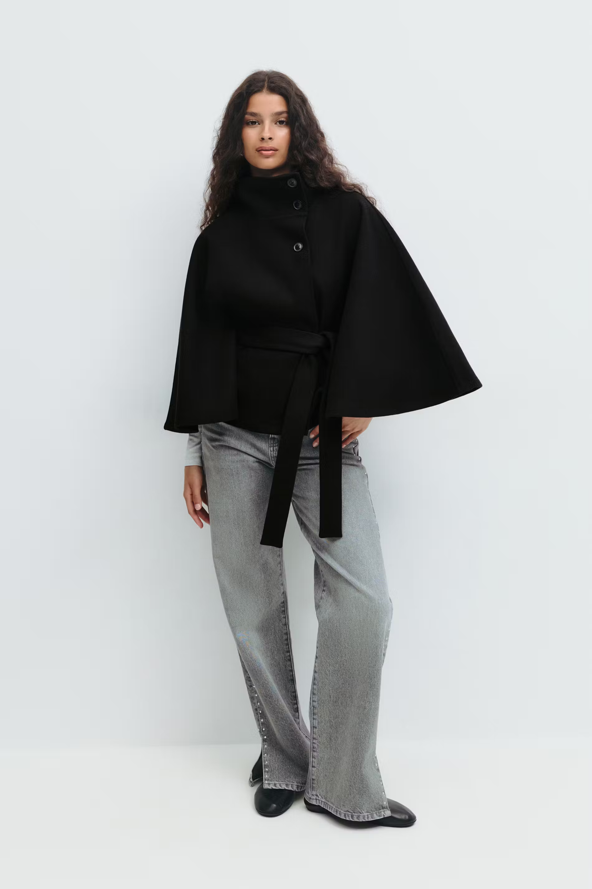 Damen Wollmischmantel im Cape-Stil | Hoher Kragen & Bindegürtel | Regular-Fit Mantel für Herbst & Winter | Schmid