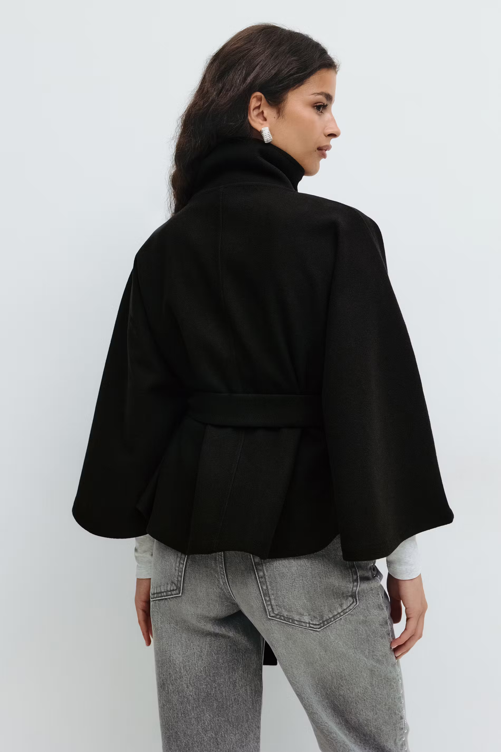 Damen Wollmischmantel im Cape-Stil | Hoher Kragen & Bindegürtel | Regular-Fit Mantel für Herbst & Winter | Schmid