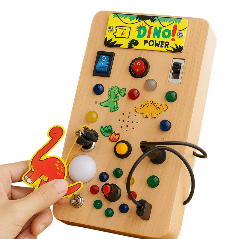 Dinosaurier-Aktivitätsspielzeug aus Holz – Spielbrett mit Licht, Musik und Sensoren