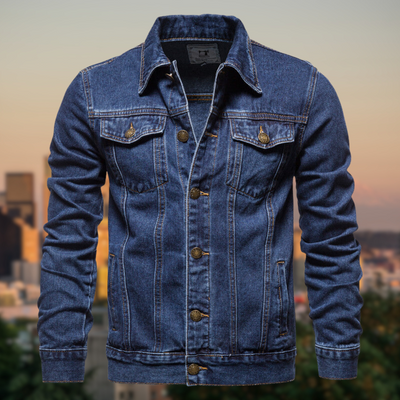Herren jeansjacke mit kontrastnähten und knopfverschluss | robuster streetstyle klassiker für alltag und freizeit