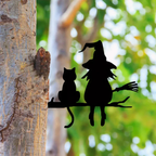 Hexe und Katze Garten Silhouette aus Eisen | 20 × 25 cm Bodenstecker | Halloween Außendekoration für Garten & Rasen | Schmid