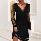 Damen Sommerkleid Langarm mit V-Ausschnitt – Langes Kleid