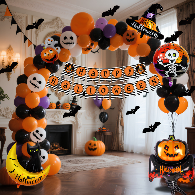 Halloween Ballon Set aus Latex | Mehrfarbige Ballons mit Kürbismotiv | Partydekoration für Halloween & Themenveranstaltungen | Schmid