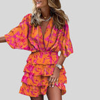 Damen Kleid aus Polyester | Lockere Passform Minikleid | V-Ausschnitt und Rüschendetails für Alltag und Sommer | Schmid