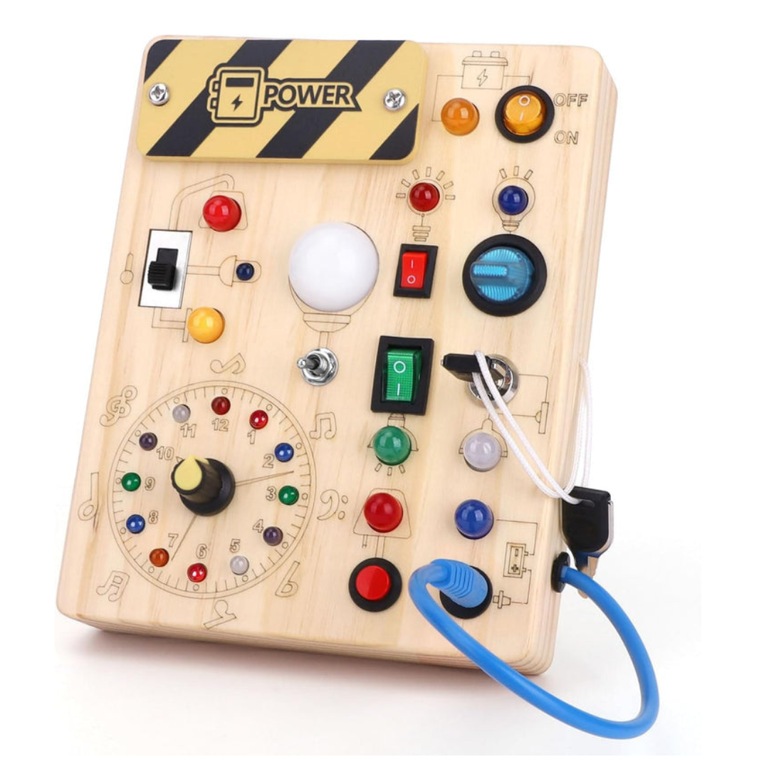 Montessori | Holz Aktivitätsbrett Mit 8 LED-Kontakten – Sinnes- Und Reisespielzeug För Barn