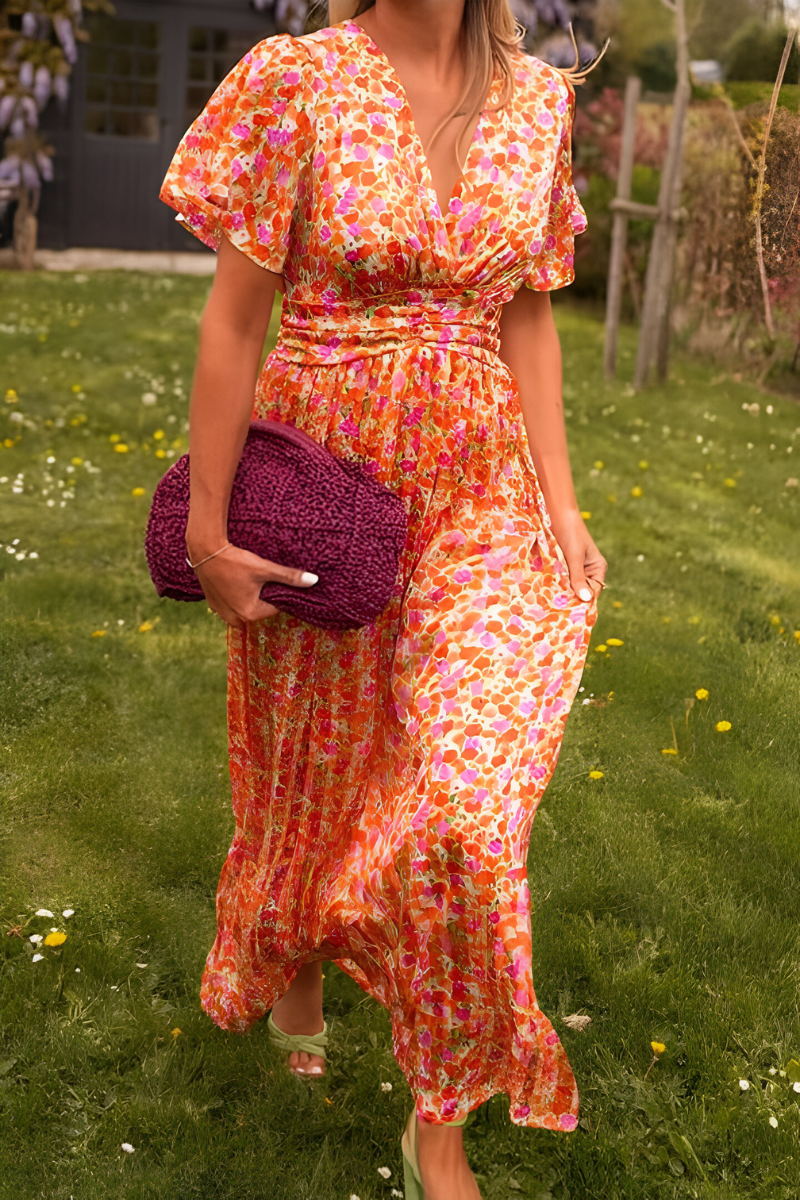 Damen Sommerkleid mit V-Ausschnitt – Langes Kleid