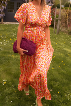 Damen Sommerkleid mit V-Ausschnitt – Langes Kleid