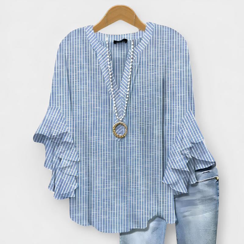Damen Bluse | Bluse mit Tiefem V-Ausschnitt und Schleifenärmeln | Reguläre Passform aus Polyester für Alltag und Freizeit | Schmid