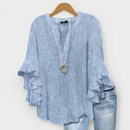 Damen Bluse | Bluse mit Tiefem V-Ausschnitt und Schleifenärmeln | Reguläre Passform aus Polyester für Alltag und Freizeit | Schmid