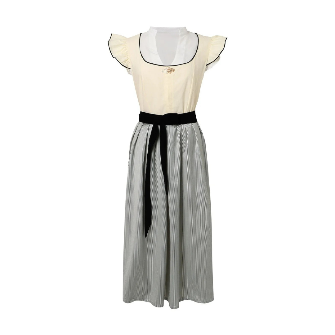 Damen Dirndl Kleid Baumwolle Polyester-Mischung | Reguläre Passform Trachtenkleid | Schnürleib mit Schürze für Oktoberfest & Themenpartys | Schmid