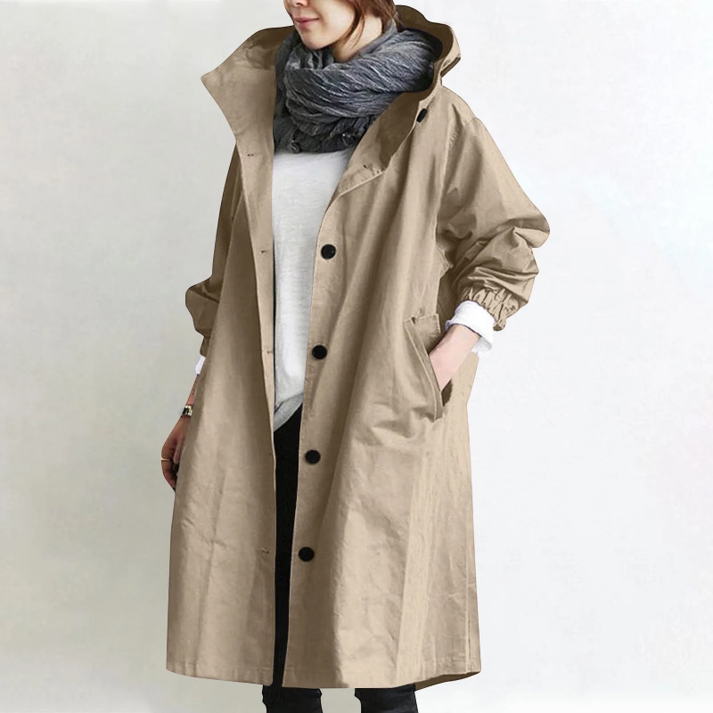 Damen Trenchcoat aus Baumwolle und Polyester | Oversize Langarm Mantel mit Seitentaschen | Alltag und Freizeit | Schmid