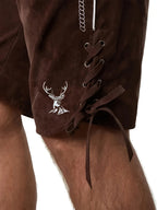 Herren Lederhosen aus Textilmaterial | Trachtenshorts mit Verstellbaren Trägern und Stickerei | Oktoberfest Bekleidung | Schmid
