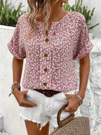 Lillie Buttonfront Sommer-Top – Damen Kurzarm Top mit Blumenprint