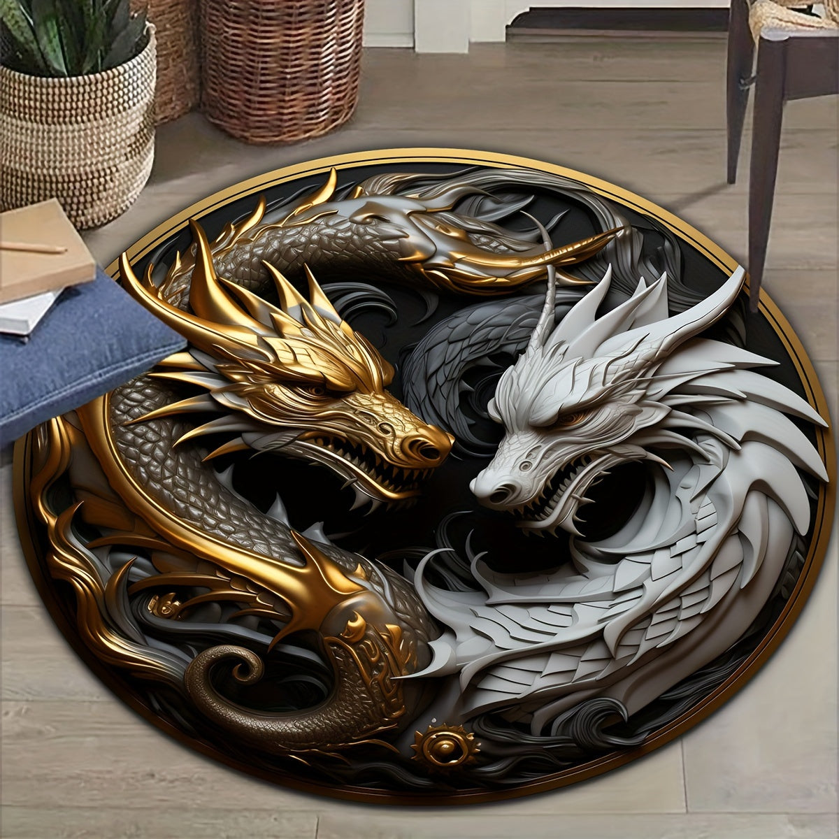Dragon Element Teppich | Rutschfeste Lounge-Matte & Dekorativer Runder Teppich