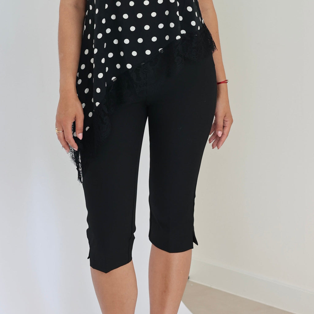 Damen Capri-Hose aus Spandex-Nylon-Mix | Hohe Taille & Enganliegender Stretch-Schnitt | Knielange Hose mit Seitenschlitzen für Freizeit & Abend | Schmid