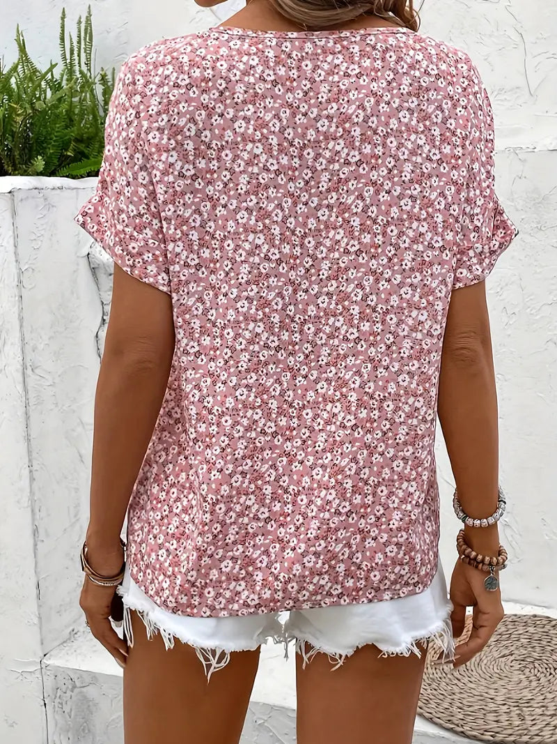 Lillie Buttonfront Sommer-Top – Damen Kurzarm Top mit Blumenprint