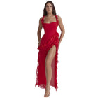 Damen Chiffon Maxikleid | Maxikleid mit Rüschen | Alltag und Urlaub | Schmid