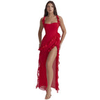 Damen Chiffon Maxikleid | Maxikleid mit Rüschen | Alltag und Urlaub | Schmid
