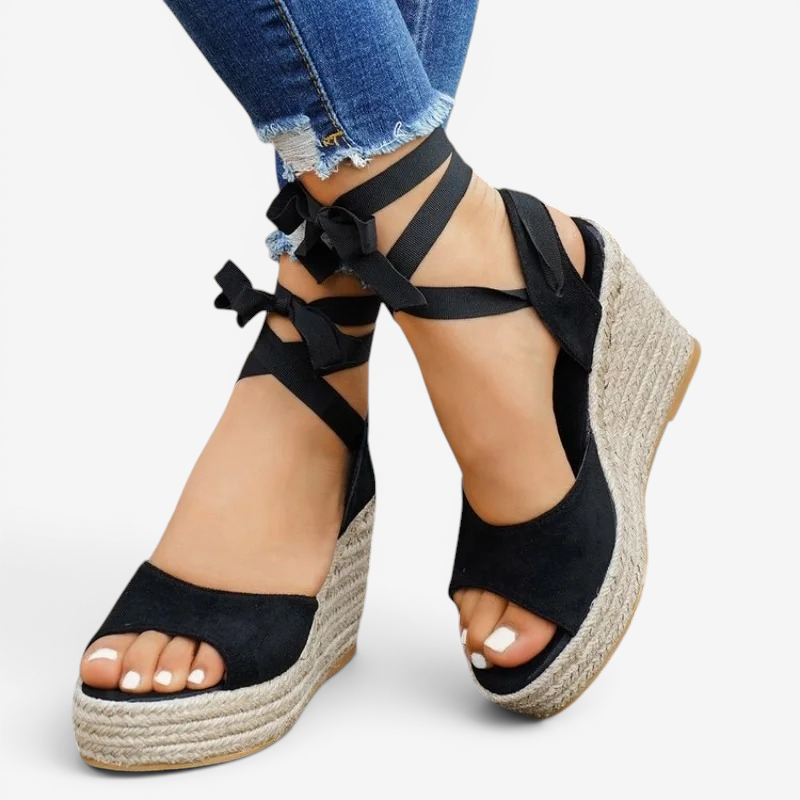 Damen Sandalen | Offene Sandalen mit Schnürbarem Knöchelriemen | Reguläre Passform für Alltag und Freizeit | Schmid