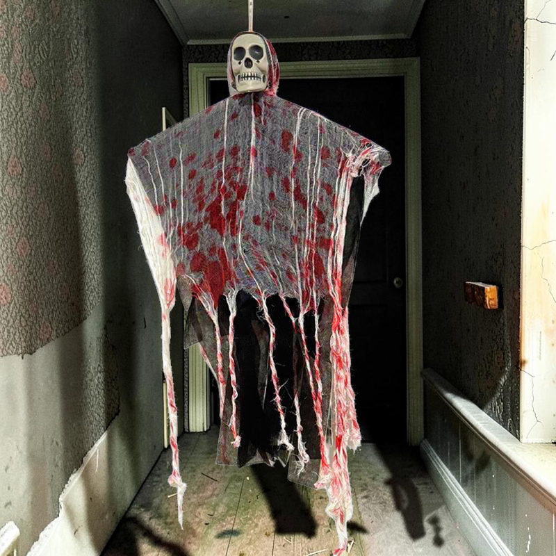 Halloween Hängende Schädel Geist Dekoration | Kunststoff Dekoration mit Leuchteffekt | Saisonale Innendekoration | Schmid