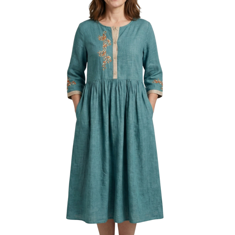 Sofia Leinenkleid – Damen Midikleid aus Leinen-Mischgewebe