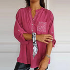 Damen Patchwork Oberteil aus Polyester | Stehkragen mit Dreiviertelärmeln | Freizeit Pullover mit Pailletten Details | Schmid