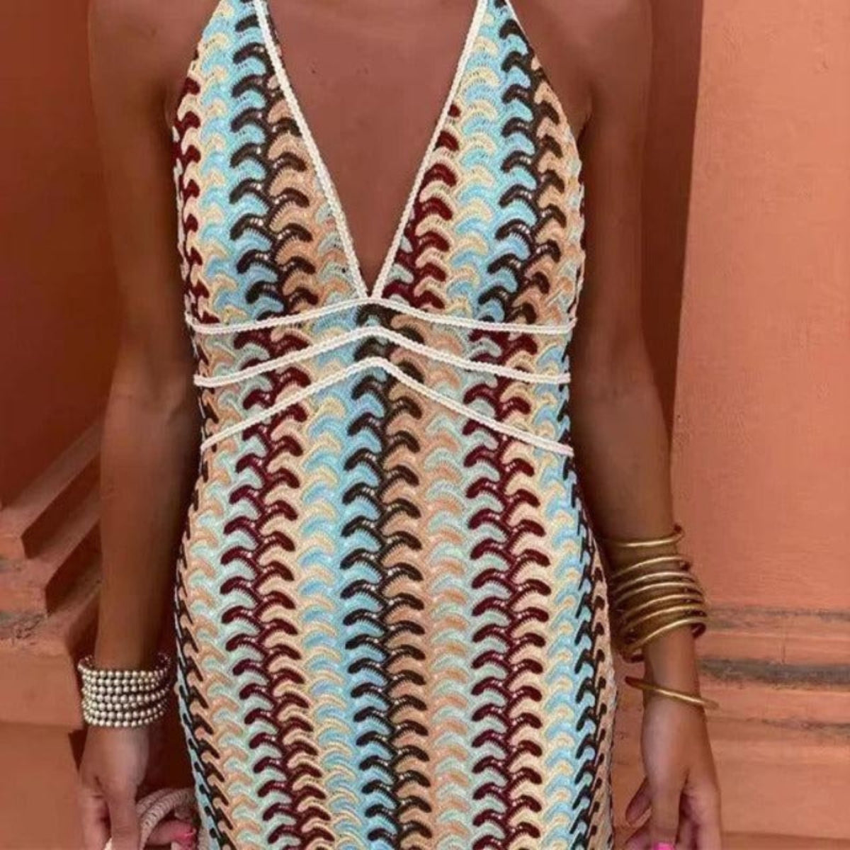 Damen Maxikleid aus Polyester | Ärmelloses V-Ausschnitt Kleid | Leichter Stil für Alltag und Sommer | Schmid