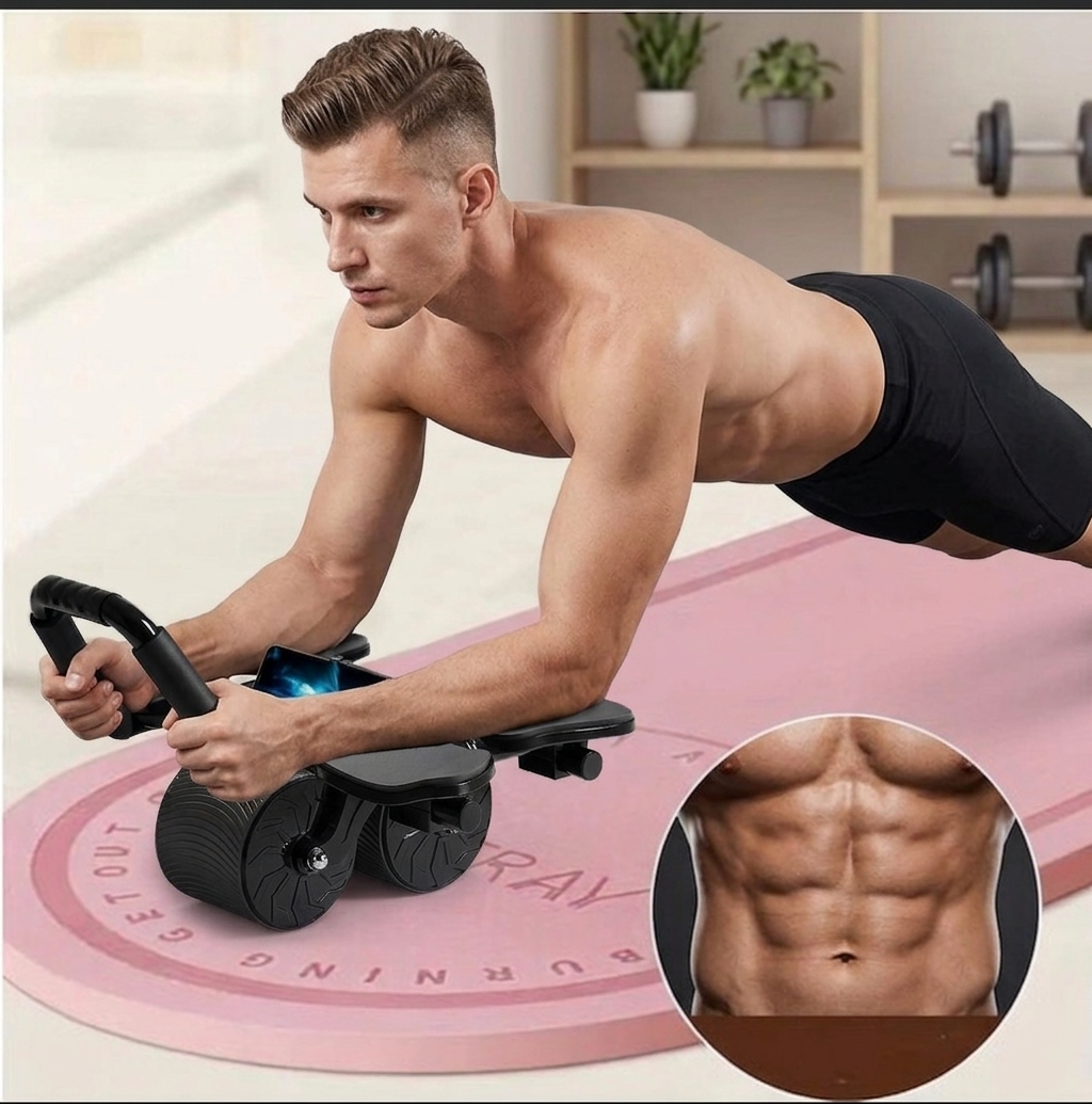 Doppelrad Bauchtrainer mit Ellenbogenstützen | Core Trainingsgerät aus ABS und PVC | Trainingsrad für Krafttraining | Schmid