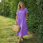 Damen Midikleid | Gestreiftes Hemdkleid mit Knopfleiste | Reguläres Midikleid mit Seitentaschen | Schmid