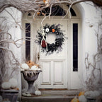 Halloween Kranz aus Kunststoff | Hängendes Skelett- und Kürbisdesign | Tür- & Wanddekoration für Innen und Überdachte Außenbereiche | Schmid