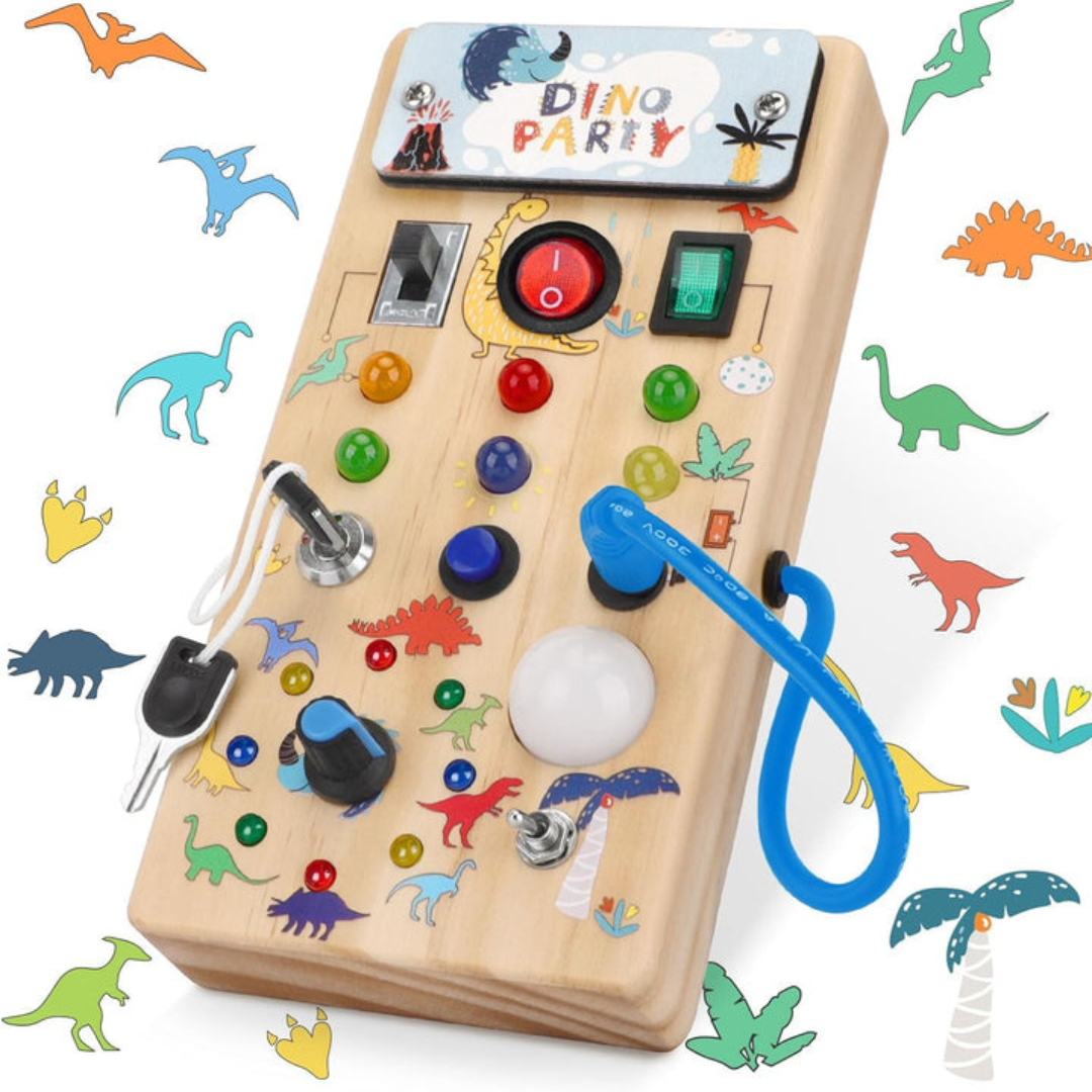 Montessori | Holz Aktivitätsbrett Mit 8 LED-Kontakten – Sinnes- Und Reisespielzeug För Barn