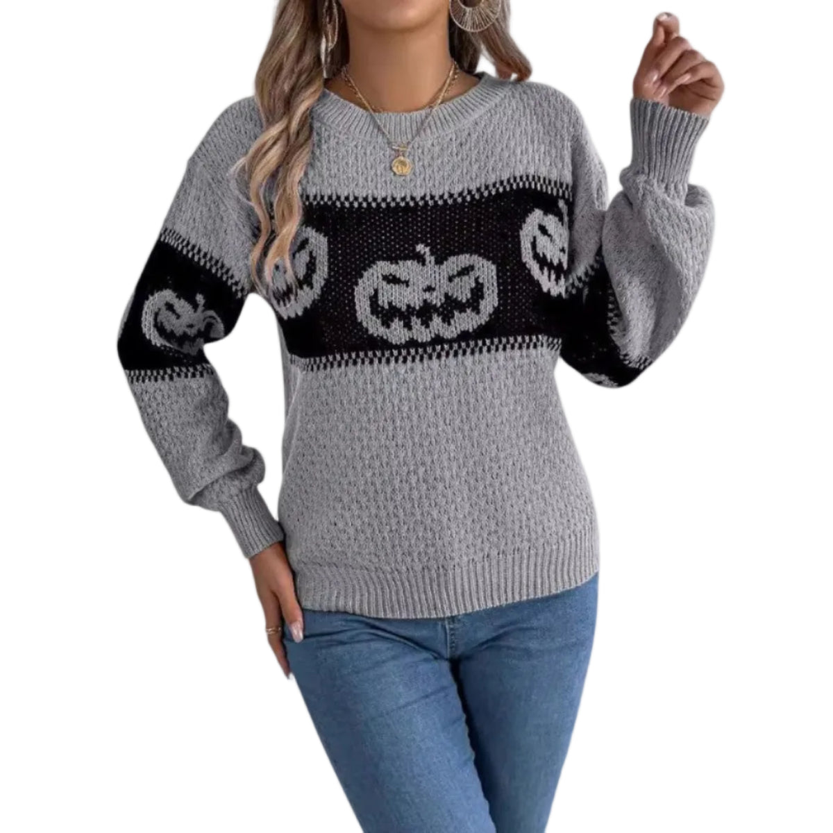 Unisex Halloween Pullover mit Kürbismotiv | Langarm Sweatshirt aus Polyester | Saisonale Kleidung für Erwachsene | Schmid
