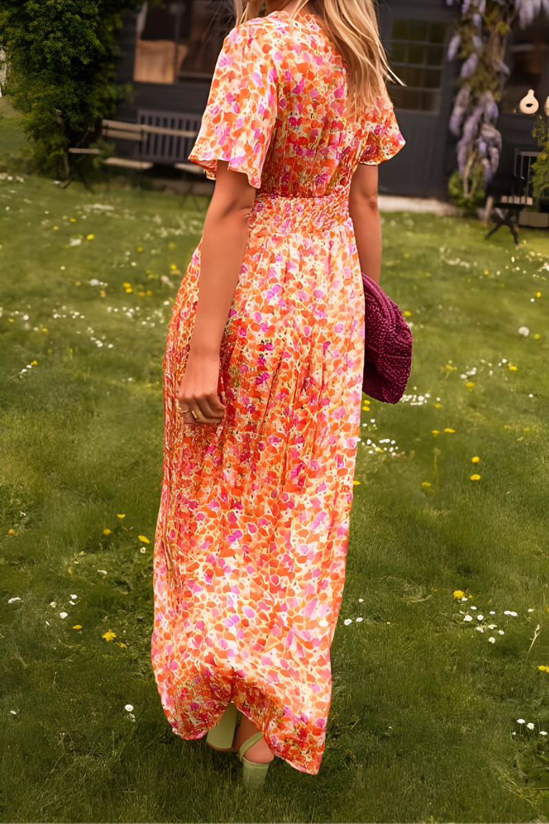 Damen Sommerkleid mit V-Ausschnitt – Langes Kleid