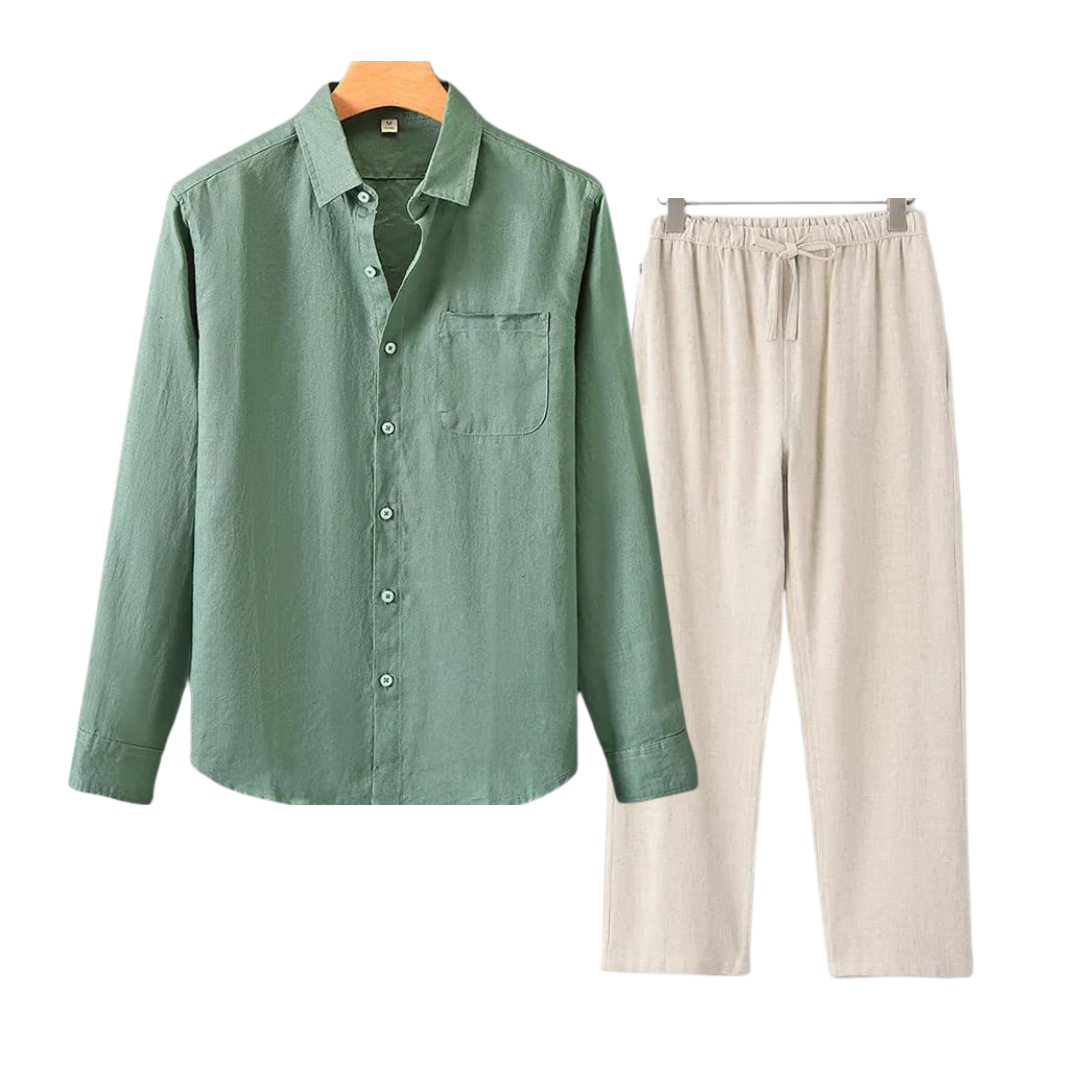 Damen Leinen-Set | Langärmlige Bluse und Hose | Für Alltag und Urlaub | Schmid
