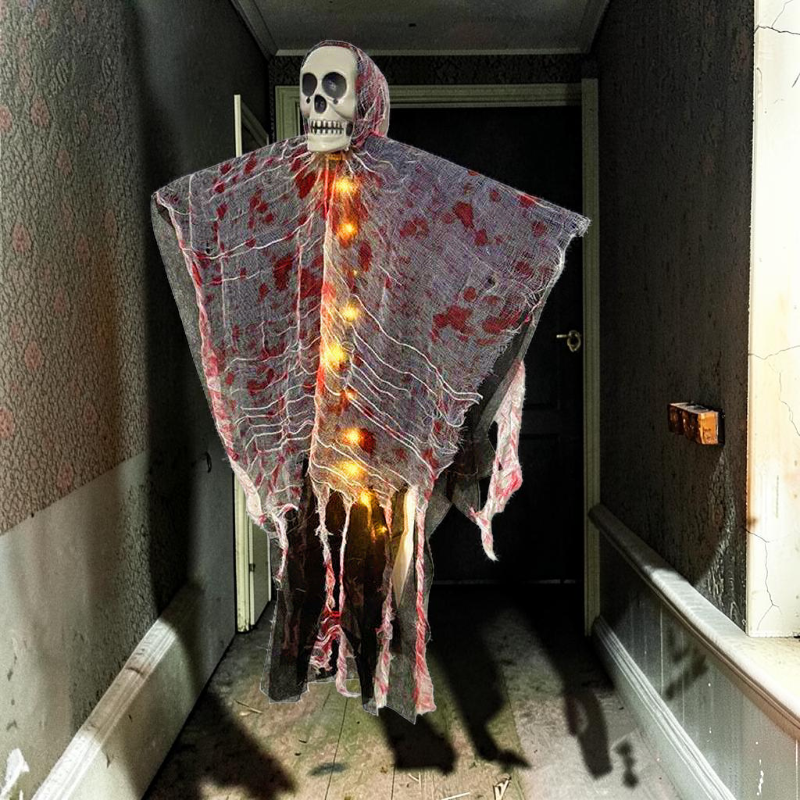 Halloween Hängende Schädel Geist Dekoration | Kunststoff Dekoration mit Leuchteffekt | Saisonale Innendekoration | Schmid