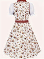 Damen Dirndl Kleid aus Textilmaterial | Normale Passform Trachtenkleid | Bestickte Schürze mit Schnürung für Oktoberfest | Schmid