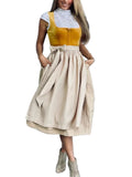 Damen Dirndl Kleid aus Textilmaterial | Reguläre Passform Midikleid | Spitzenbluse mit Schürzenrock für Festivals & Events | Schmid