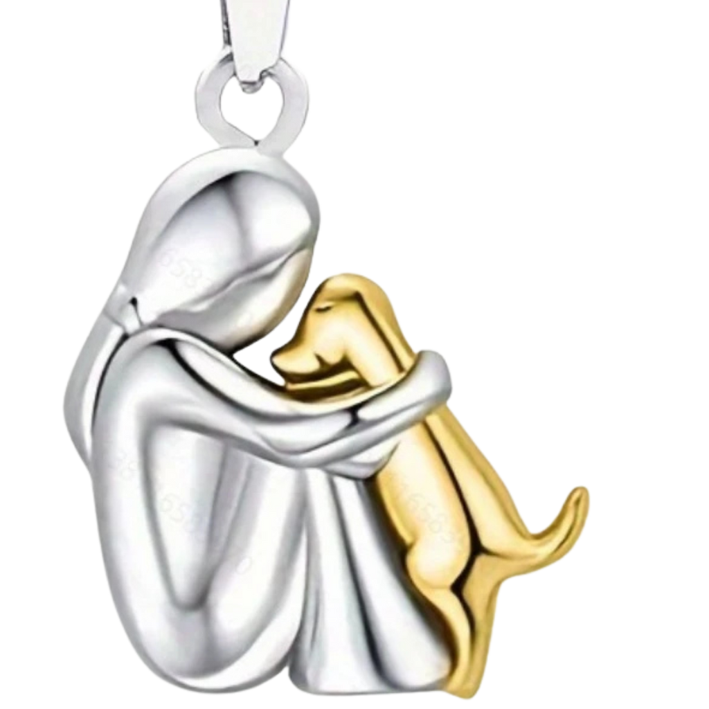 Halskette mit Hund-Anhänger | Edelstahl oder Silber | Anhänger mit Person-Hund-Umarmungsmotiv für Alltag & Geschenke | Schmid