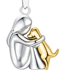 Halskette mit Hund-Anhänger | Edelstahl oder Silber | Anhänger mit Person-Hund-Umarmungsmotiv für Alltag & Geschenke | Schmid
