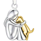 Halskette mit Hund-Anhänger | Edelstahl oder Silber | Anhänger mit Person-Hund-Umarmungsmotiv für Alltag & Geschenke | Schmid