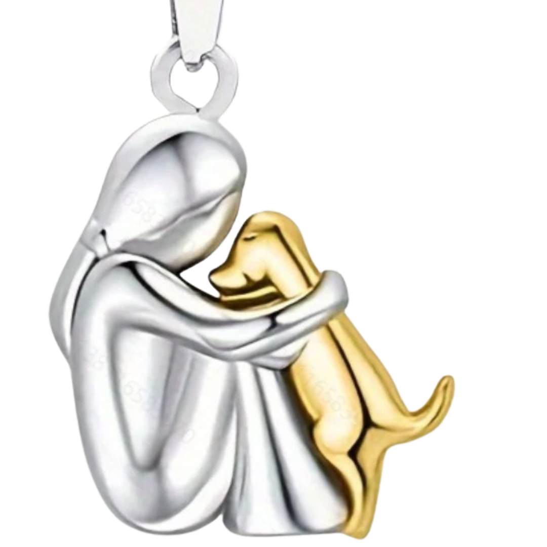 Halskette mit Hund-Anhänger | Edelstahl oder Silber | Anhänger mit Person-Hund-Umarmungsmotiv für Alltag & Geschenke | Schmid
