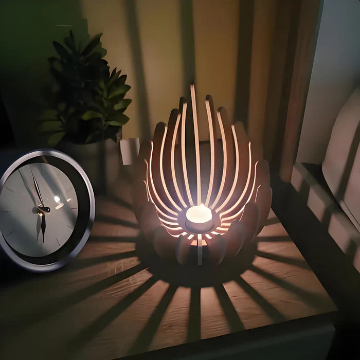 LumoLotus | Bohemian Holz-Lotus Kerzenhalter Für Stilvolle Inneneinrichtung