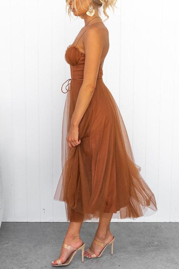 Damen Maxikleid aus Chiffon – ärmellos, Träger, Knöchellang