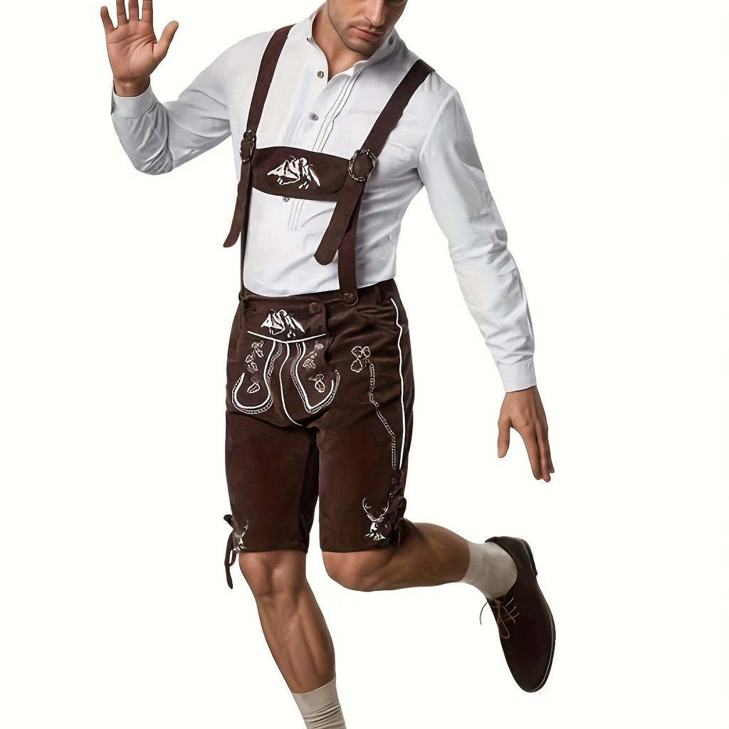 Herren Lederhosen aus Textilmaterial | Trachtenshorts mit Verstellbaren Trägern und Stickerei | Oktoberfest Bekleidung | Schmid