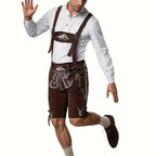 Herren Lederhosen aus Textilmaterial | Trachtenshorts mit Verstellbaren Trägern und Stickerei | Oktoberfest Bekleidung | Schmid