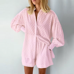 Damen Zweiteiler | Bluse mit Puffärmeln und Shorts | Reguläre Passform aus Baumwolle für Alltag und Freizeit | Schmid